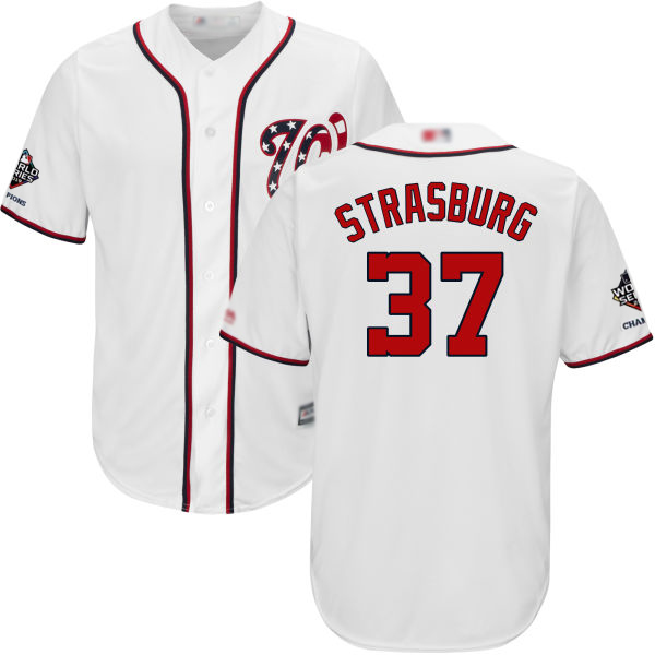 Nationals #37 Stephen Strasburg White New Cool Base 2019 World Series Bound Stitched Baseball Jersey