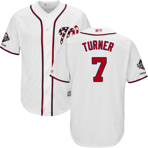 Nationals #7 Trea Turner White New Cool Base 2019 World Series Champions Stitched MLB Jersey