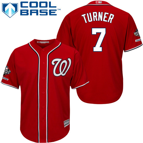 Nationals #7 Trea Turner Red New Cool Base 2019 World Series Bound Stitched Baseball Jersey