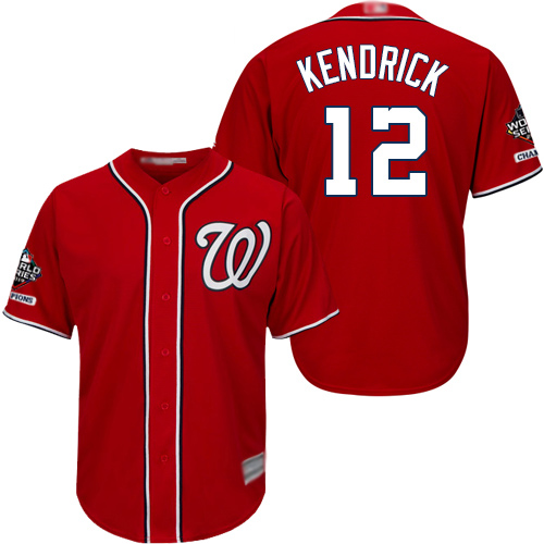 Nationals #12 Howie Kendrick Red Cool Base 2019 World Series Bound Stitched Baseball Jersey