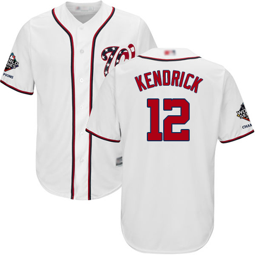 Nationals #12 Howie Kendrick White Cool Base 2019 World Series Bound Stitched Baseball Jersey