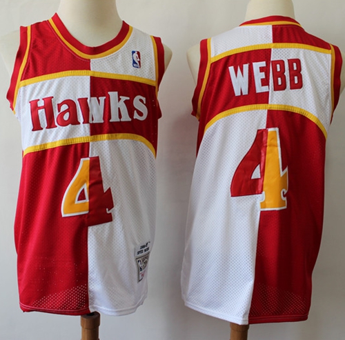 Split Fashion Hawks #4 Spud Webb Red/White Stitched Basketball Jersey