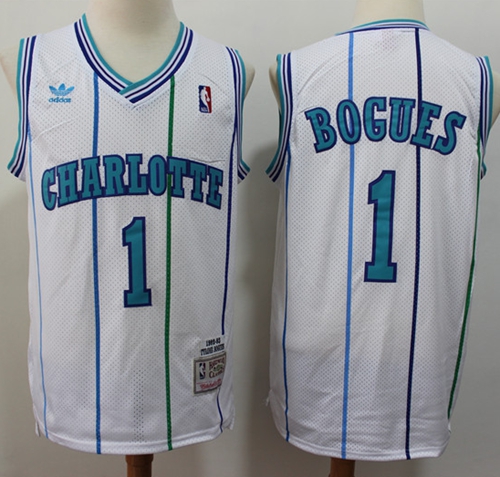 Hornets #1 Muggsy Bogues White Throwback Stitched Basketball Jersey