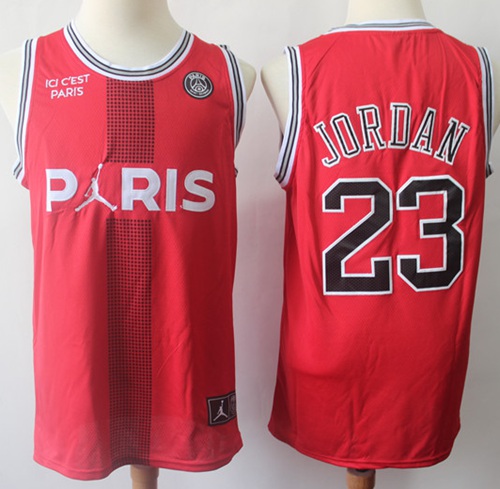 Bulls #23 Michael Jordan Red Ici C'est Paris Stitched NBA Jersey