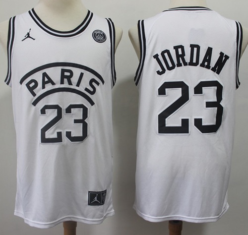 Bulls #23 Michael Jordan White Paris Stitched NBA Jersey