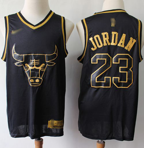 Bulls #23 Michael Jordan Black/Gold Basketball Swingman Limited Edition Jersey