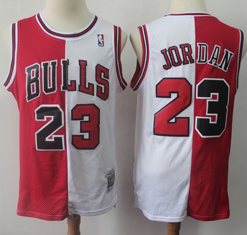 Mitchell And Ness Split Fashion Bulls #23 Michael Jordan Red/White Stitched NBA Jersey