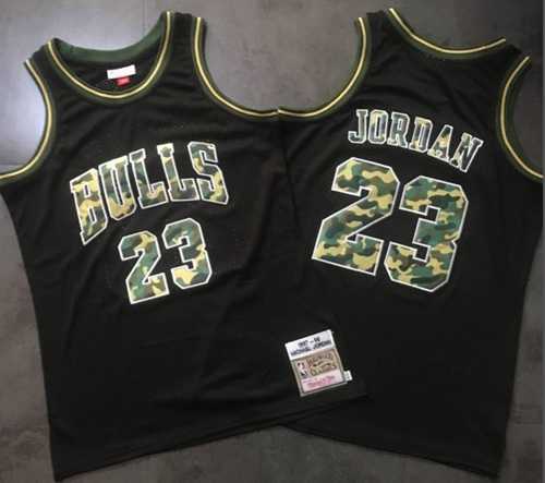 Mitchell And Ness Bulls #23 Michael Jordan Black/Camo Stitched NBA Jersey