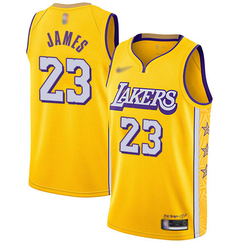 Lakers #23 LeBron James Gold Basketball Swingman City Edition 2019/20 Jersey