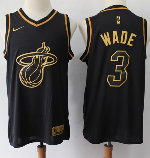 Heat #3 Dwyane Wade Black/Gold Basketball Swingman Limited Edition Jersey