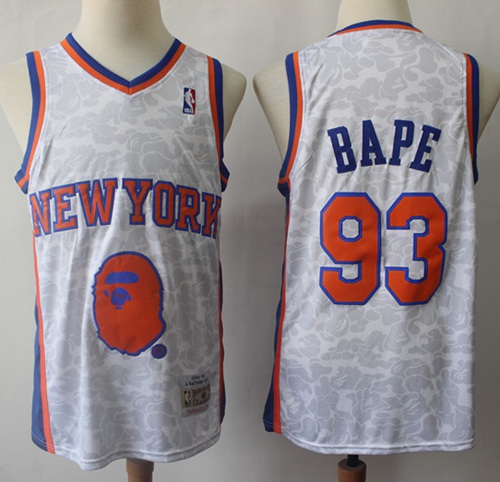 Mitchell And Ness A Bathing Ape Knicks #93 Bape White Stitched NBA Jersey