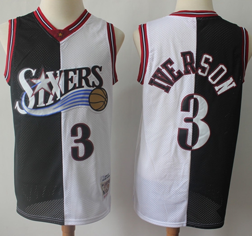 76ers #3 Allen Iverson Black/White Stitched Basketball Jersey