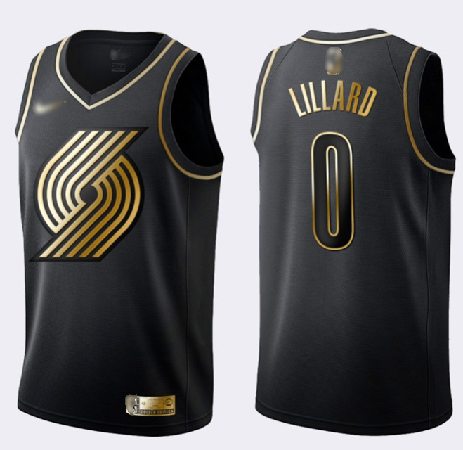 Blazers #0 Damian Lillard Black/Gold Basketball Swingman Limited Edition Jersey