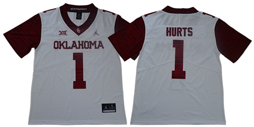 Sooners #1 Jalen Hurts White Jordan Brand Limited New XII Stitched NCAA Jersey