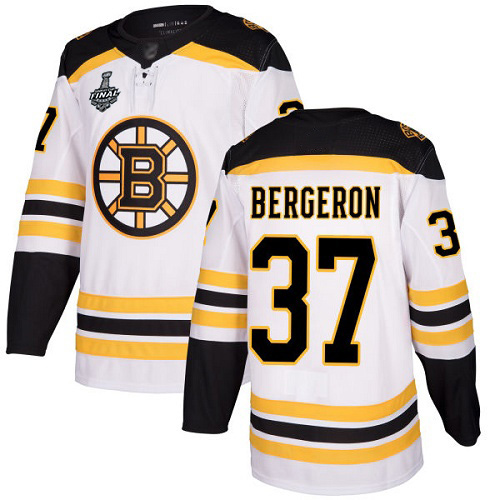 Bruins #37 Patrice Bergeron White Road Authentic Stanley Cup Final Bound Stitched Hockey Jersey