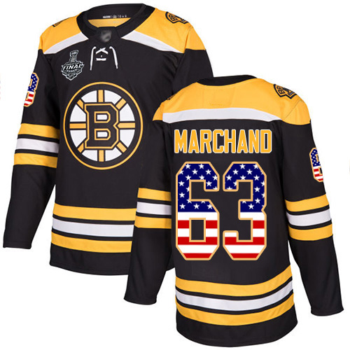 Bruins #63 Brad Marchand Black Home Authentic USA Flag Stanley Cup Final Bound Stitched Hockey Jersey