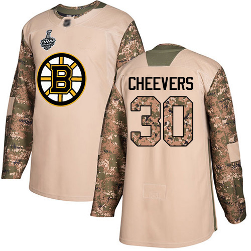 Bruins #30 Gerry Cheevers Camo Authentic 2017 Veterans Day Stanley Cup Final Bound Stitched Hockey Jersey