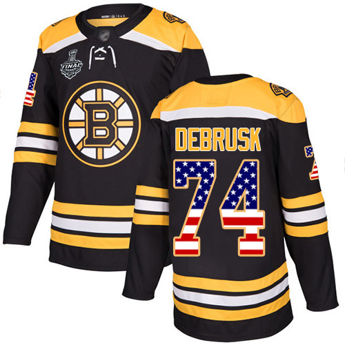 Bruins #74 Jake DeBrusk Black Home Authentic USA Flag Stanley Cup Final Bound Stitched Hockey Jersey