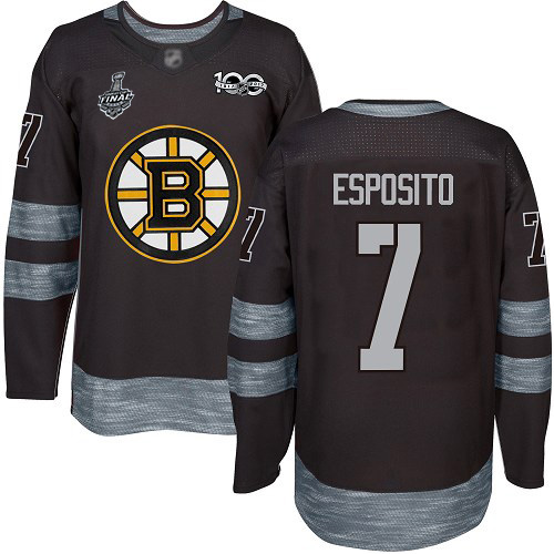 Bruins #7 Phil Esposito Black 1917-2017 100th Anniversary Stanley Cup Final Bound Stitched Hockey Jersey