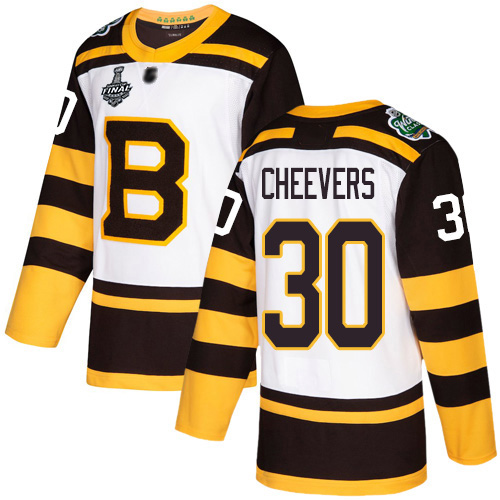 Bruins #30 Gerry Cheevers White Authentic 2019 Winter Classic Stanley Cup Final Bound Stitched Hockey Jersey
