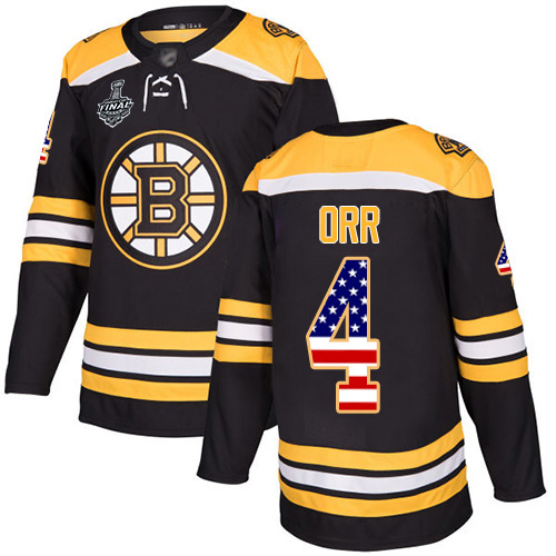 Bruins #4 Bobby Orr Black Home Authentic USA Flag Stanley Cup Final Bound Stitched Hockey Jersey