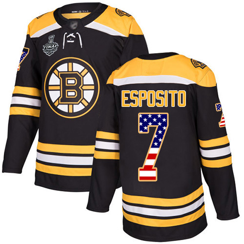 Bruins #7 Phil Esposito Black Home Authentic USA Flag Stanley Cup Final Bound Stitched Hockey Jersey