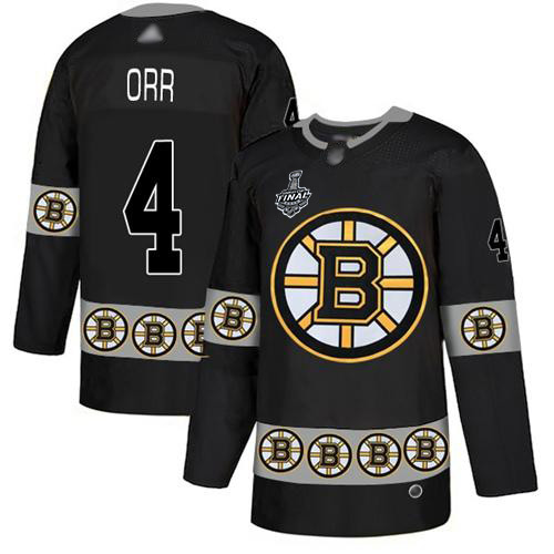 Bruins #4 Bobby Orr Black Authentic Team Logo Fashion Stanley Cup Final Bound Stitched Hockey Jersey