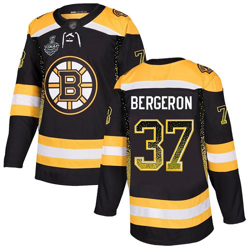 Bruins #37 Patrice Bergeron Black Home Authentic Drift Fashion Stanley Cup Final Bound Stitched Hockey Jersey