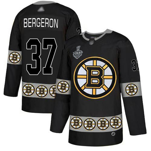 Bruins #37 Patrice Bergeron Black Authentic Team Logo Fashion Stanley Cup Final Bound Stitched Hockey Jersey