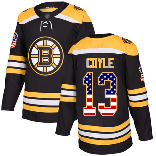 Bruins #13 Charlie Coyle Black Home Authentic USA Flag Stitched Hockey Jersey