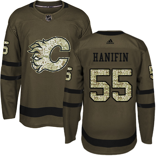Adidas Flames #55 Noah Hanifin Green Salute to Service Stitched NHL Jersey