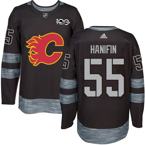 Adidas Flames #55 Noah Hanifin Black 1917-2017 100th Anniversary Stitched NHL Jersey