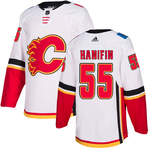 Adidas Flames #55 Noah Hanifin White Road Authentic Stitched NHL Jersey