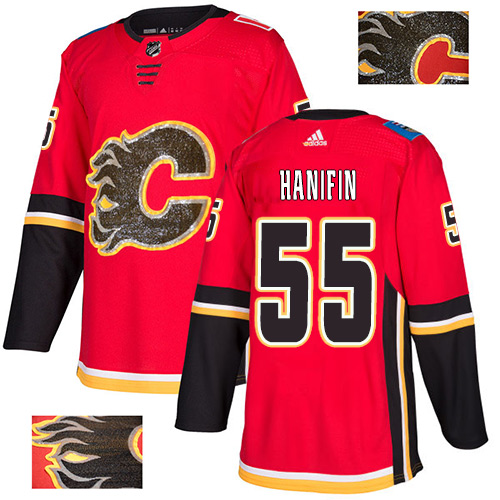 Adidas Flames #55 Noah Hanifin Red Home Authentic Fashion Gold Stitched NHL Jersey
