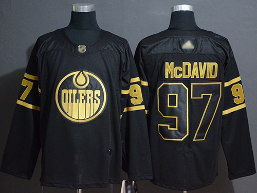 Oilers #97 Connor McDavid Black/Gold Authentic Stitched Hockey Jersey