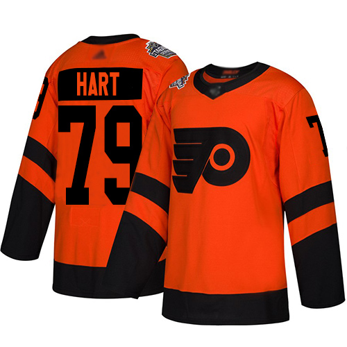 Adidas Flyers #79 Carter Hart Orange Authentic 2019 Stadium Series Stitched NHL Jersey