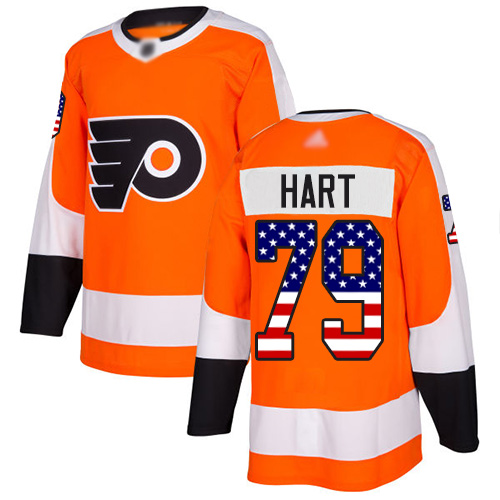 Adidas Flyers #79 Carter Hart Orange Home Authentic USA Flag Stitched NHL Jersey