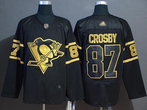 Penguins #87 Sidney Crosby Black/Gold Authentic Stitched Hockey Jersey