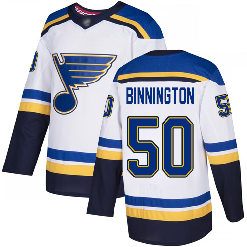 Blues #50 Jordan Binnington White Road Authentic Stitched Hockey Jersey