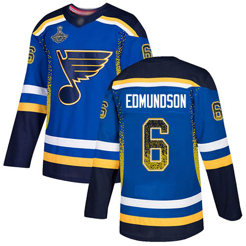 Blues #6 Joel Edmundson Blue Home Authentic Drift Fashion Stanley Cup Final Bound Stitched Hockey Jersey