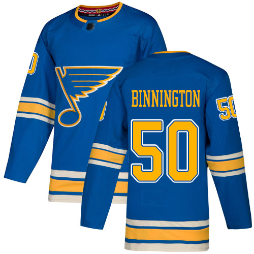 Blues #50 Jordan Binnington Blue Alternate Authentic Stitched Hockey Jersey