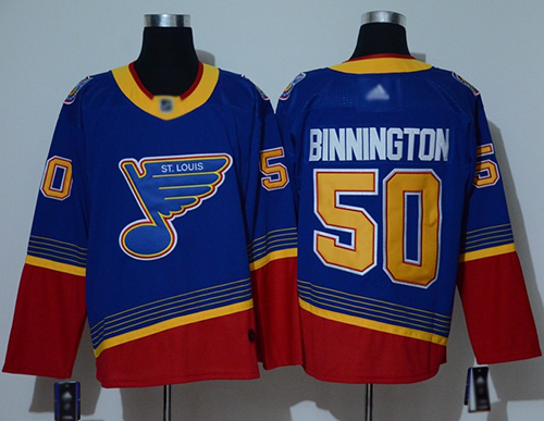 Blues #50 Jordan Binnington Blue/Red Authentic 2019 Heritage Stitched Hockey Jersey