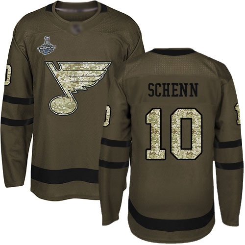 Blues #10 Brayden Schenn Green Salute to Service Stanley Cup Final Bound Stitched Hockey Jersey