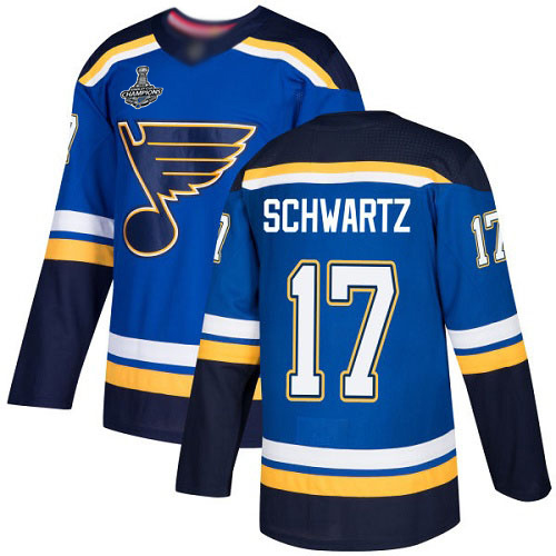 Blues #17 Jaden Schwartz Blue Home Authentic Stanley Cup Champions Stitched Hockey Jersey
