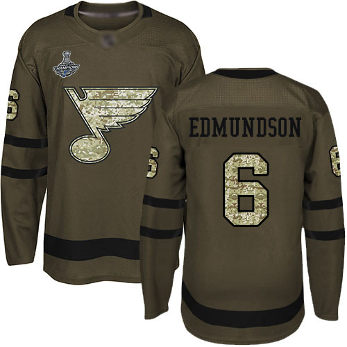 Blues #6 Joel Edmundson Green Salute to Service Stanley Cup Final Bound Stitched Hockey Jersey