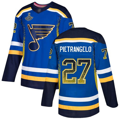 Blues #27 Alex Pietrangelo Blue Home Authentic Drift Fashion Stanley Cup Final Bound Stitched Hockey Jersey