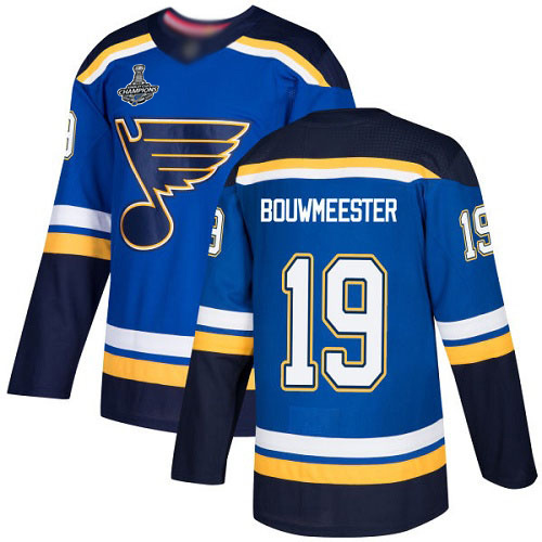 Blues #19 Jay Bouwmeester Blue Home Authentic Stanley Cup Champions Stitched Hockey Jersey