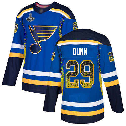 Blues #29 Vince Dunn Blue Home Authentic Drift Fashion Stanley Cup Champions Stitched Hockey Jersey