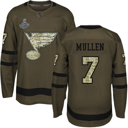 Blues #7 Joe Mullen Green Salute to Service Stanley Cup Final Bound Stitched Hockey Jersey