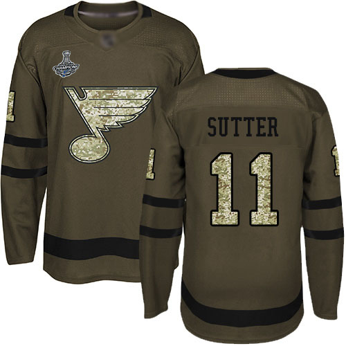 Blues #11 Brian Sutter Green Salute to Service Stanley Cup Final Bound Stitched Hockey Jersey